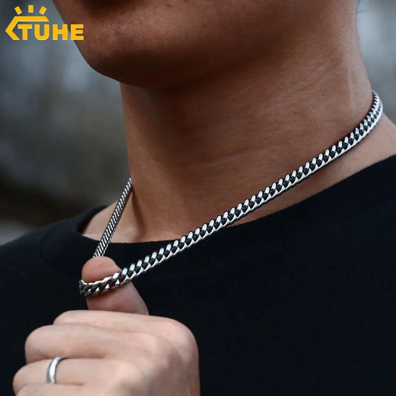3mm 6mm Wide Stainless Steel Chain Cuban Link Chains Chokers Necklace For Mens Jewelry Silver Plated Solid Metal Fashion Jewelry