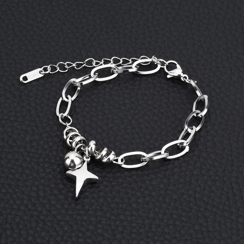 Hip Hop Chain Bracelets for Men Boys,Never Fade 4-point Star Adjsutable Wristband,Trendy Jewelry Gifts