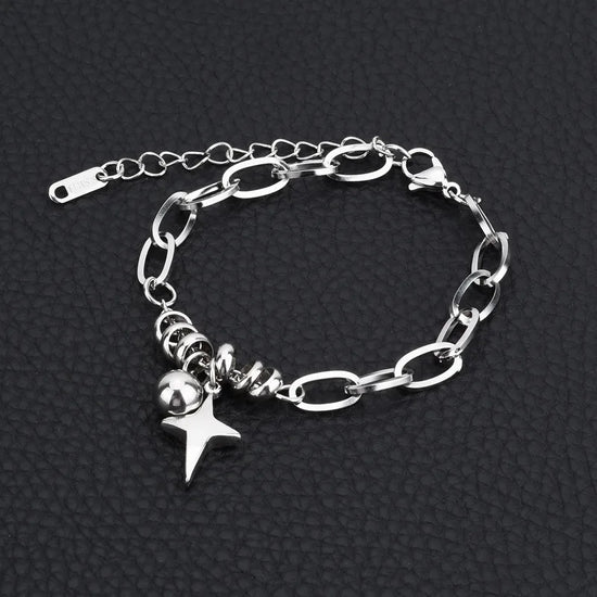 Hip Hop Chain Bracelets for Men Boys,Never Fade 4-point Star Adjsutable Wristband,Trendy Jewelry Gifts