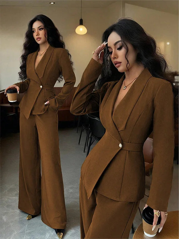 Women's cothing spring new style long-sleeved suit jacket, straight-leg pants, two-piece set for fashionable professional wear