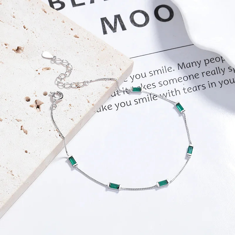 RYJU 925 Sterling Silver Square Emerald Zircon Bracelet for Women Vintage Emeralds Bracelets Charm Wedding Party Fashion Jewelry