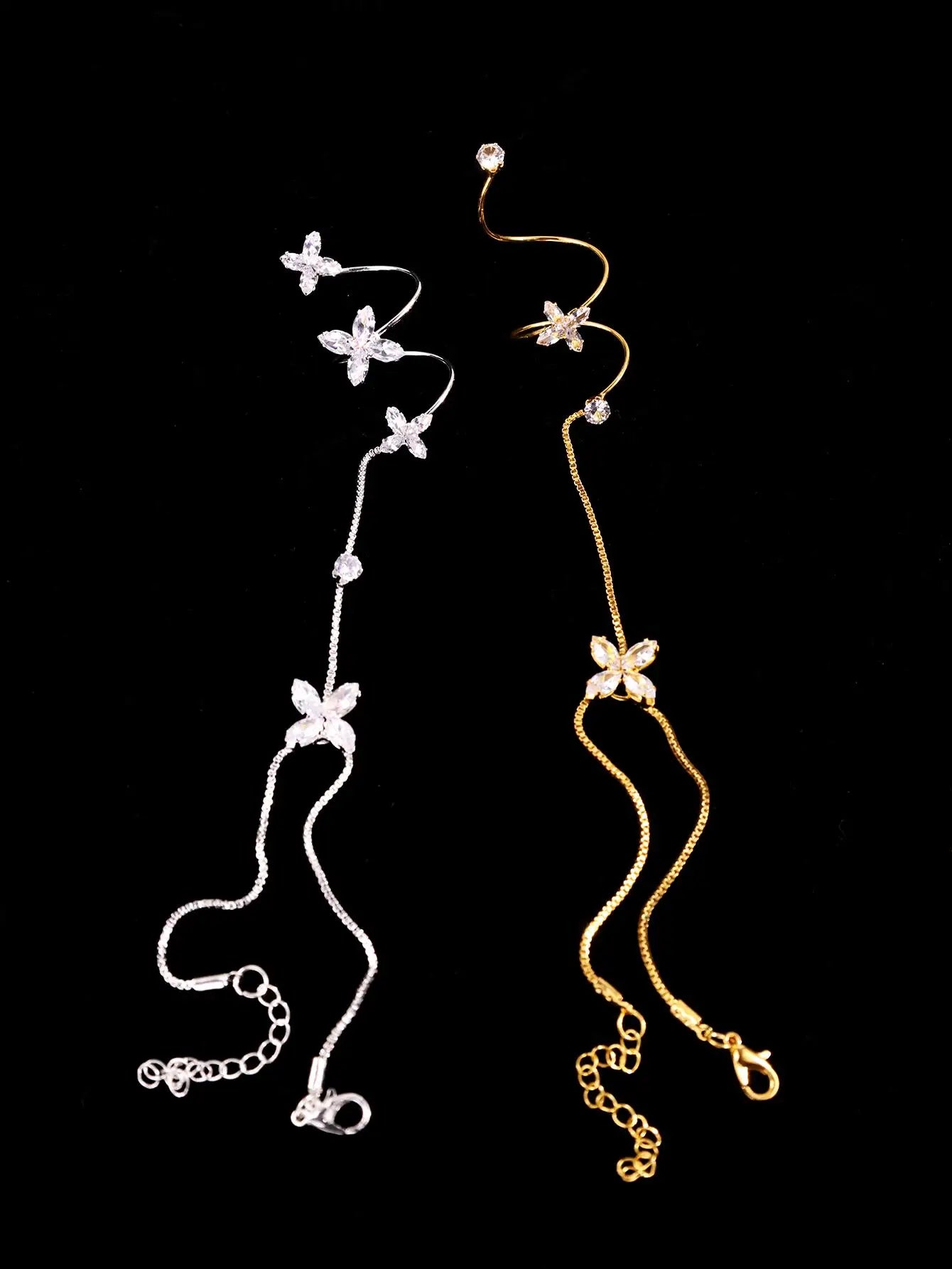 Luxurious Elegant Sparkling Synthetic Clear Zirconia Butterfly Flower Linked Bracelet   Trendy Floral Women's Jewelry NEW
