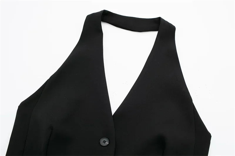 2025 Women's Fashion Off Shoulder Sleeveless Cropped Vest Backless Design V Neck Short Summer Waistcoat Daily Outfits