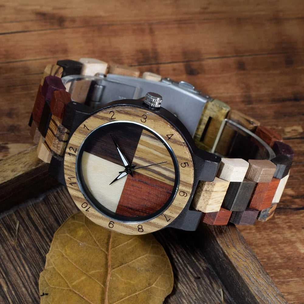 Womens Wooden Watch with All Wood Strap Analog Classic Design Colorful Bamboo Ladies Watches for Women