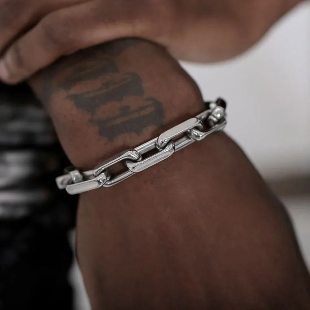 Mens Thick Cuban Chain Bracelet Stainless Steel Hop Punk Industrial Hand Vintage Trendy Jewelry