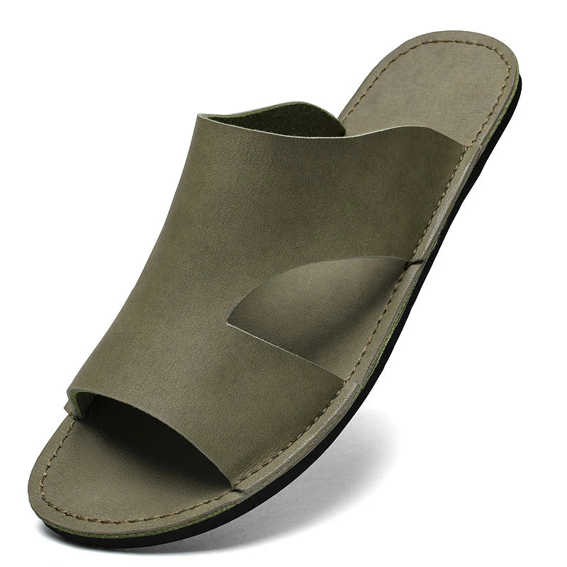 Men's Beach Slippers Man Footwear 2025 Summer New Men's Casual Shoes Soft Sole Fashion Pu Leather Anti slip Trendy Men Sneakers