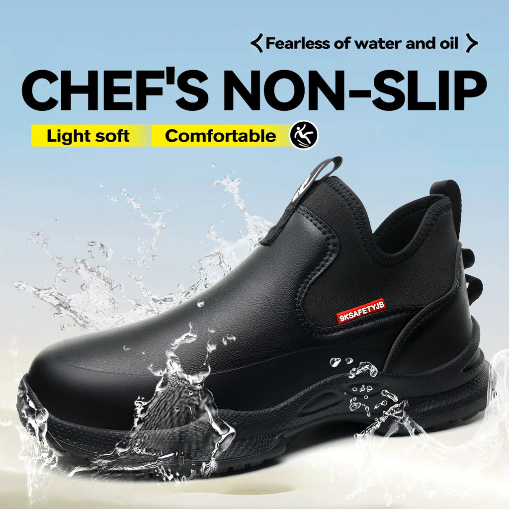 Mens Chef Work Shoes Non-Slip Oil-Resistant Kitchen Footwear Comfortable Restaurant Safety Shoes Waterproof Kitchen Shoes