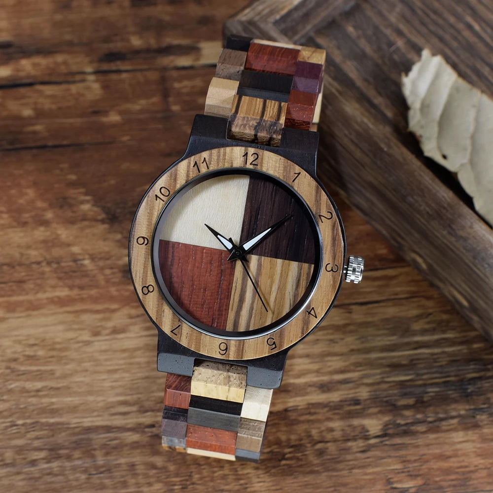 Womens Wooden Watch with All Wood Strap Analog Classic Design Colorful Bamboo Ladies Watches for Women