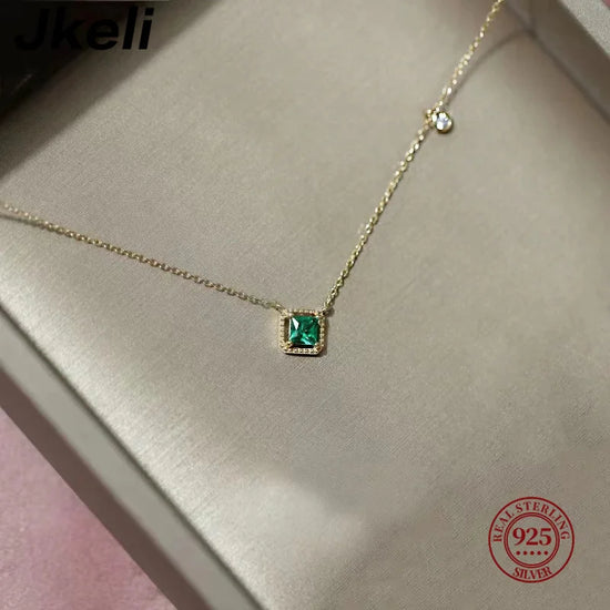 Jkeli S925 Sterling Silver Simple Emerald Crystal Chain  Necklace  Women Light Luxury Temperament Plating 18k Gold Jew   style