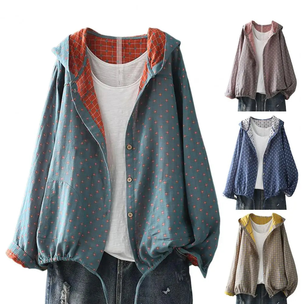Women Cotton Jacket Women Jacket Stylish Hooded Spring Jacket with Drawstring Hem Zipper Closure for Women Outerwear for Wear