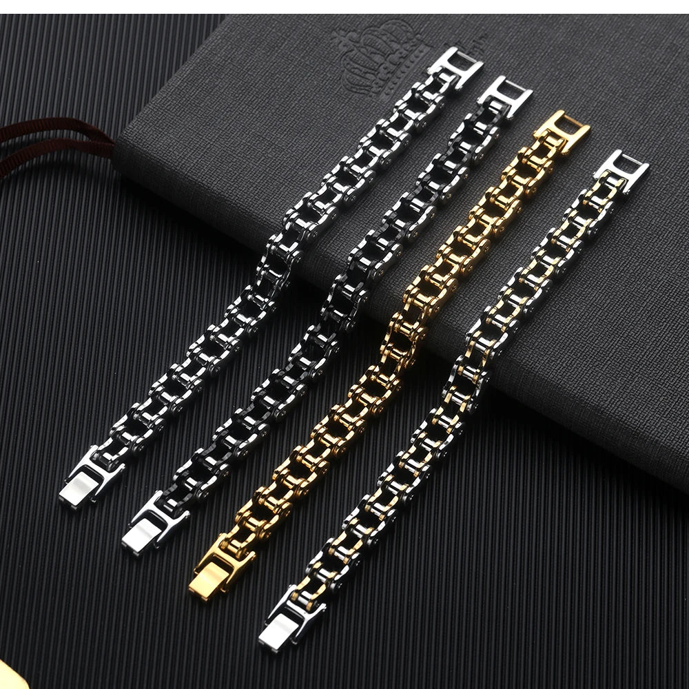Mens Stainless Steel Bracelet Biker Bicycle Motorcycle Link Chain for Men Bangle Rock Male Jewelry Gift