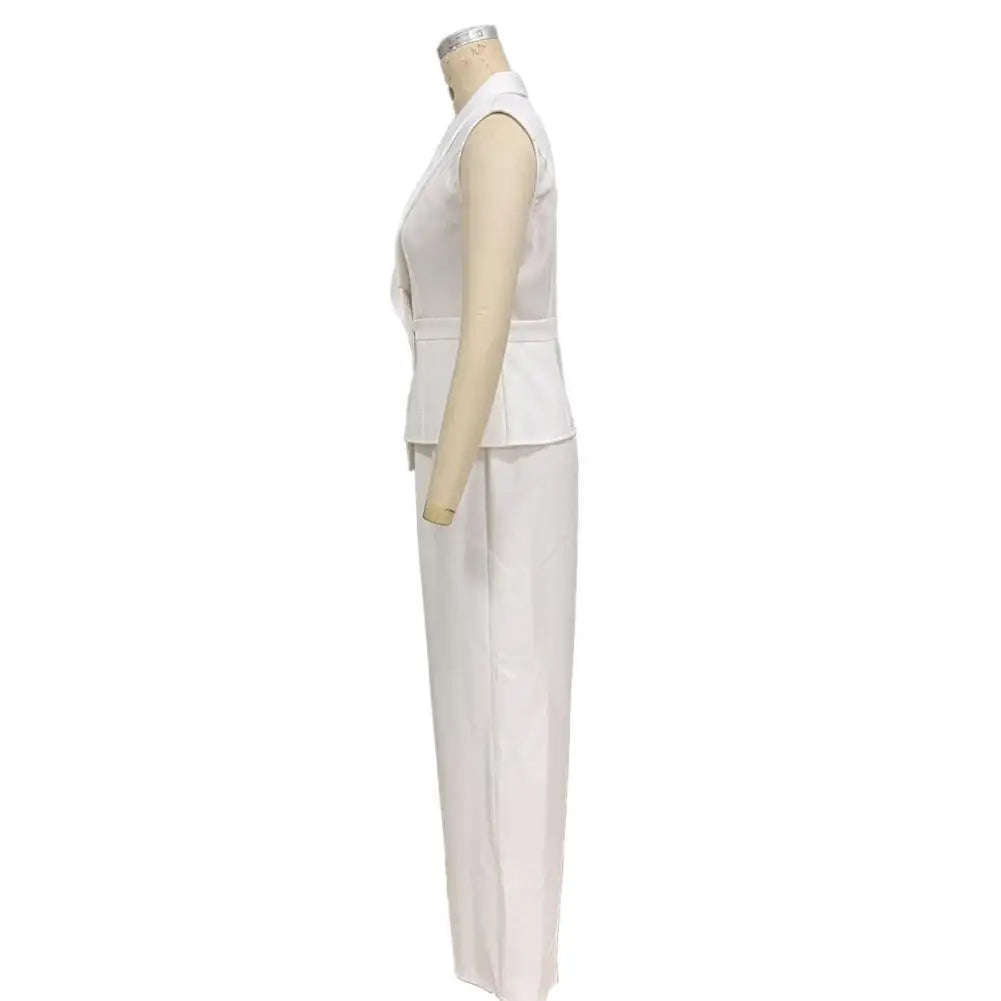 Women's Business 2 Piece Outfits Casual Sleeveless Blazer Vest Wide Leg Pants Suit Set Dressy Office Work Set