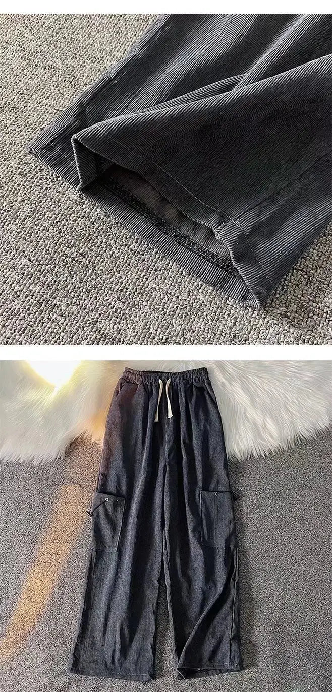 Men's Clothing Japanese Retro Overalls for Men Straight-leg Casual Trousers Loose Corduroy Wide-leg Pants Versatile