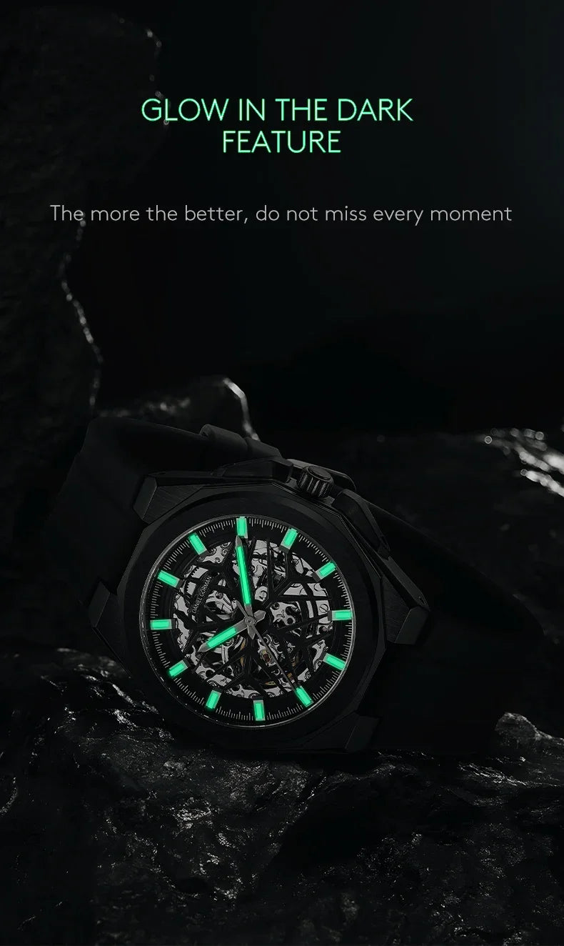 2026 Mens Mechanical Watches Top Brand Luxury Stainless Steel Waterproof Hollow Out Blue Big Male Wristwatches Relogio Masculino