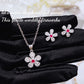 Trendy Elegant Cherry Blossom Jewelry Sets with Dazzling Zircon Ladies Temperament Flower 925 Silver Color Ring Earring Necklace