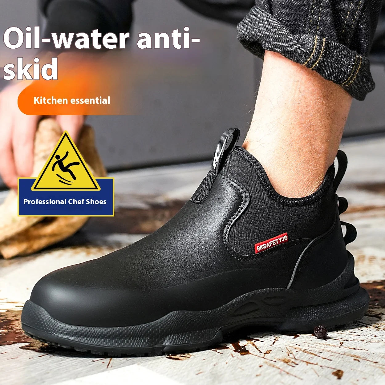 Mens Chef Work Shoes Non-Slip Oil-Resistant Kitchen Footwear Comfortable Restaurant Safety Shoes Waterproof Kitchen Shoes