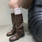 2025Woman Boots Knee High Platform Chunky Heels Trend Punk Gothic New Rock Leather Fashion Women&