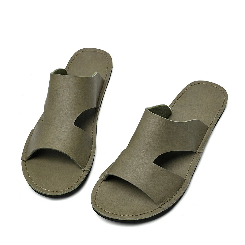Men's Beach Slippers Man Footwear 2025 Summer New Men's Casual Shoes Soft Sole Fashion Pu Leather Anti slip Trendy Men Sneakers