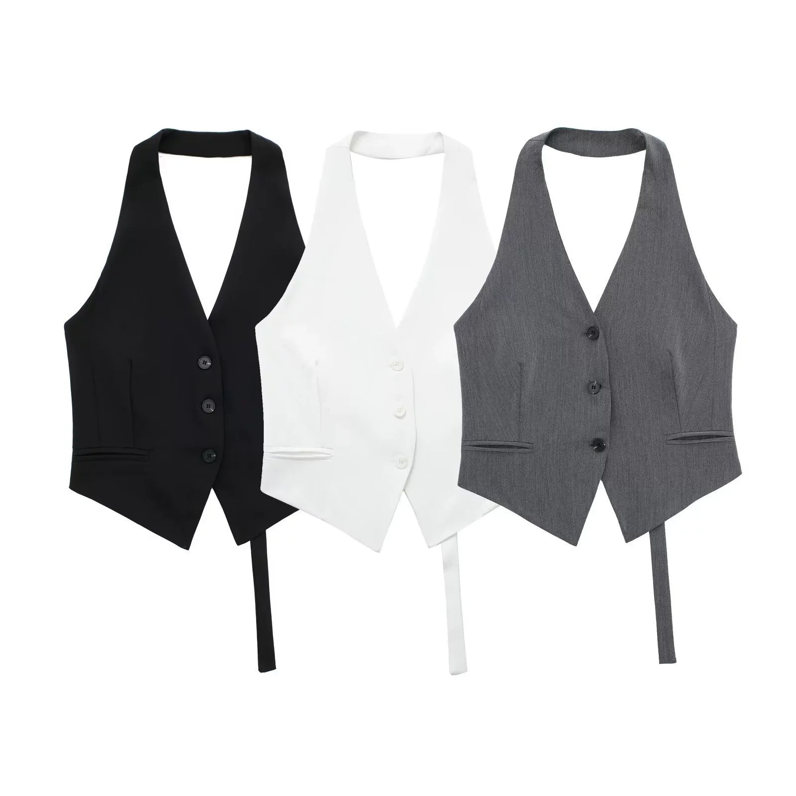 2025 Women's Fashion Off Shoulder Sleeveless Cropped Vest Backless Design V Neck Short Summer Waistcoat Daily Outfits