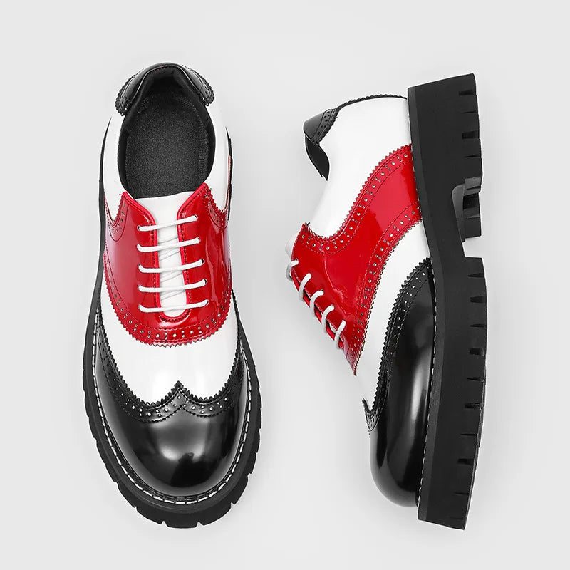 men's fashion hip hop rock platform shoes lace-up patent leather oxfords shoe carved brogue sneakers designer cool footwear mans